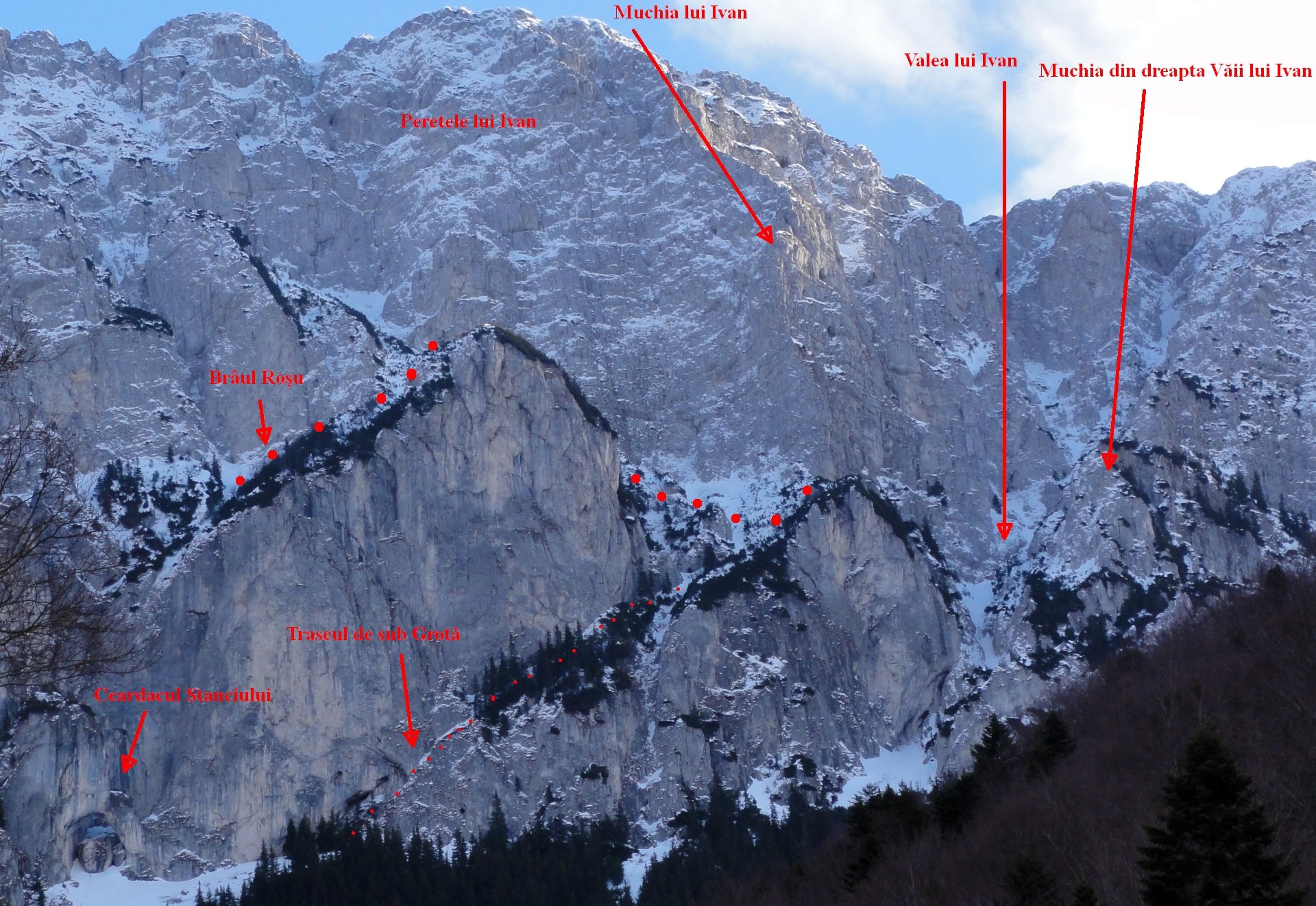 Vedere de la Cabana Garofița Pietrei Craiului. Sursa foto și desen: Rupi